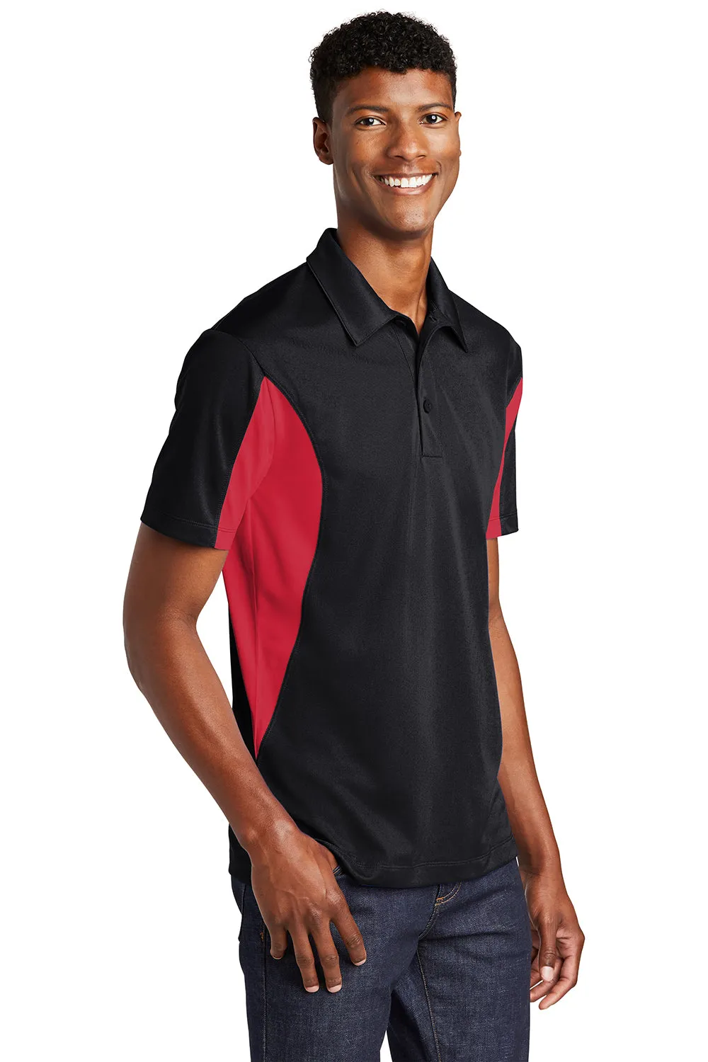 Polo Sport-Wick à manches courtes pour homme évacuant l'humidité Sport-Tek - Noir/Rouge véritable