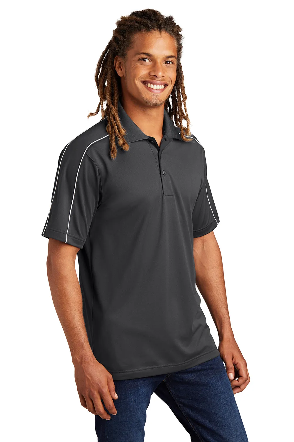 Polo Sport-Wick à manches courtes pour homme évacuant l'humidité Sport-Tek - Gris fer/Blanc