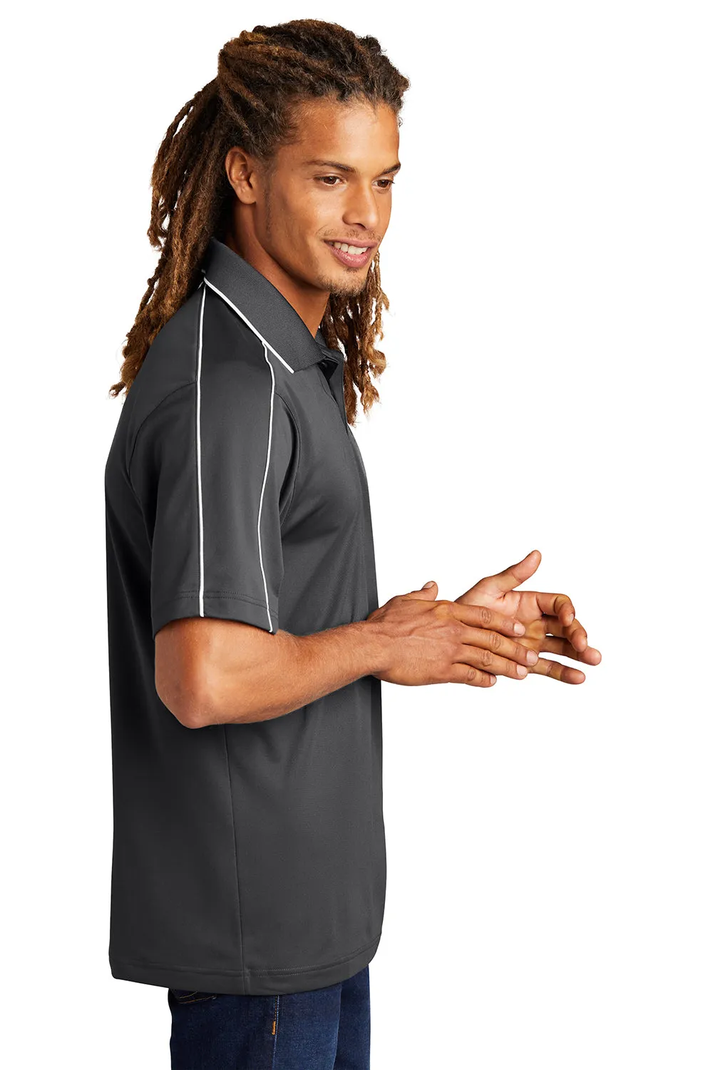 Polo Sport-Wick à manches courtes pour homme évacuant l'humidité Sport-Tek - Gris fer/Blanc