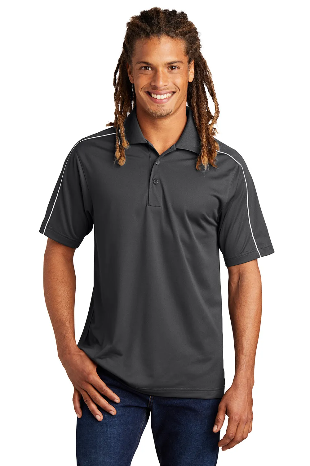 Polo Sport-Wick à manches courtes pour homme évacuant l'humidité Sport-Tek - Gris fer/Blanc