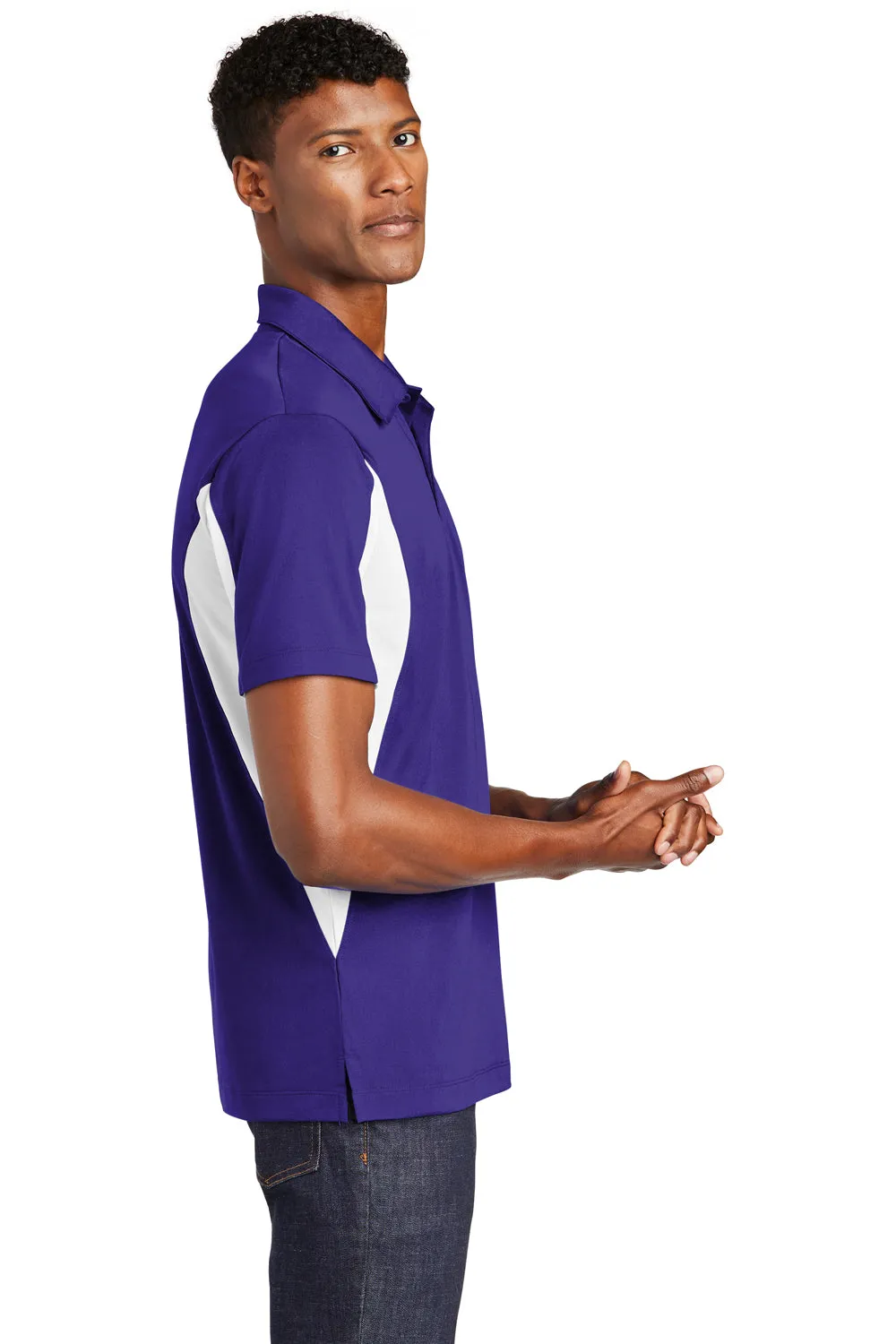 Polo Sport-Wick à manches courtes pour homme évacuant l'humidité Sport-Tek - Violet/Blanc