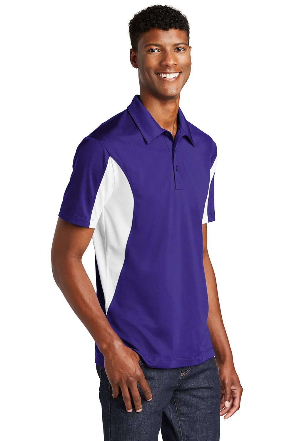 Polo Sport-Wick à manches courtes pour homme évacuant l'humidité Sport-Tek - Violet/Blanc