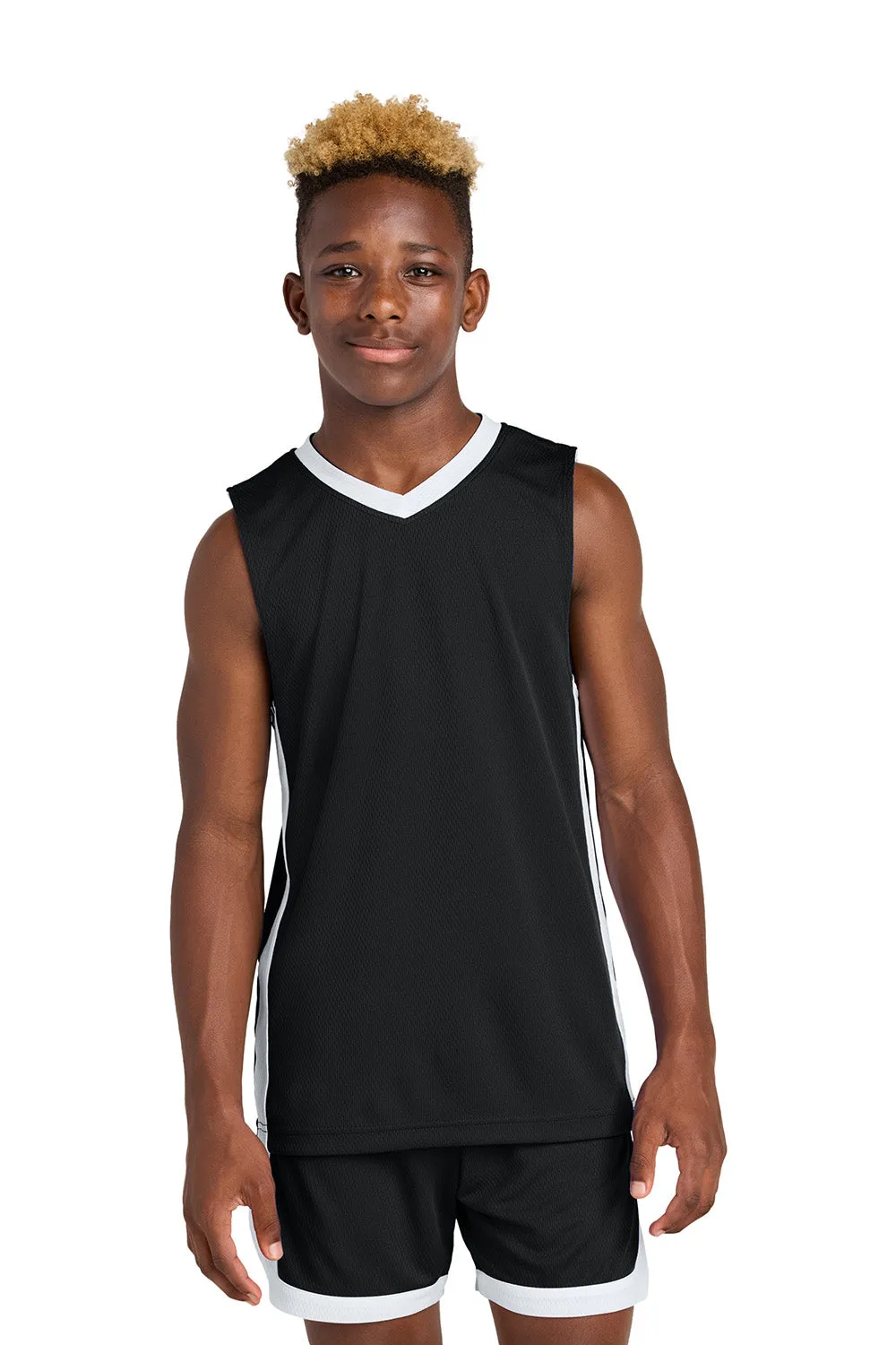 Sport-Tek Maillot de Basketball Réversible pour Jeunes Évacuant l'Humidité - Noir/Blanc Vêtements Sport-Tek