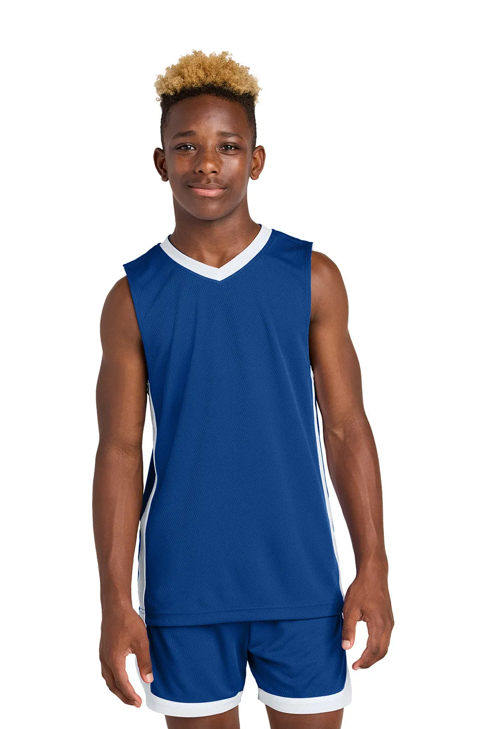 Sport-Tek Maillot de Basketball Réversible pour Jeunes Évacuation de l'Humidité - Bleu Royal Véritable/Blanc Vêtements Sport-Tek