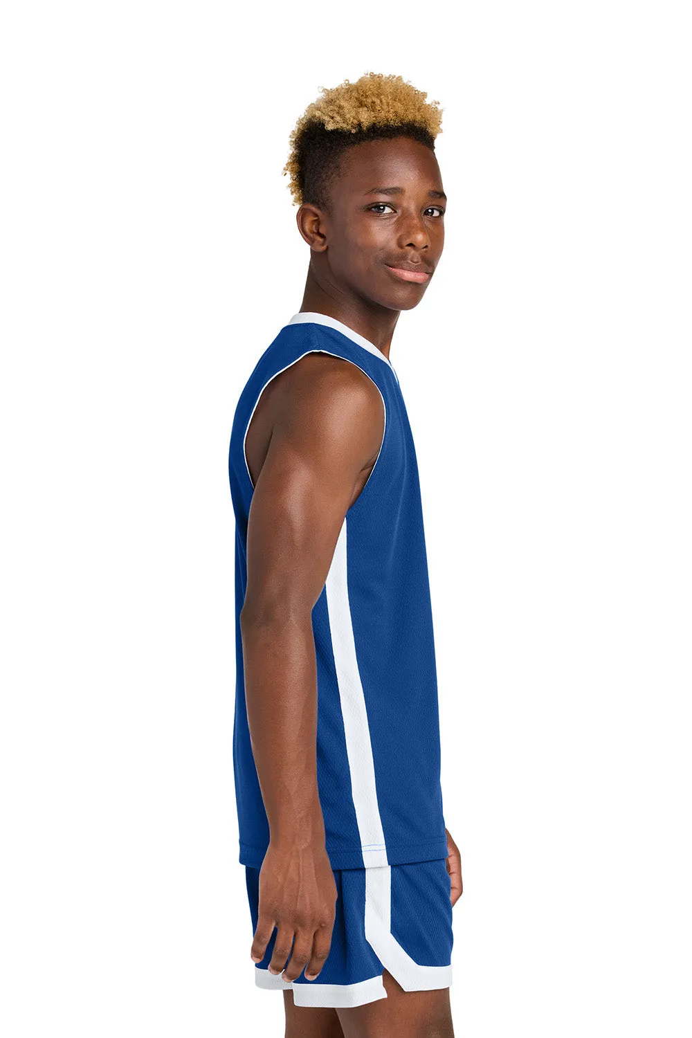 Sport-Tek Maillot de Basketball Réversible pour Jeunes Évacuation de l'Humidité - Bleu Royal Véritable/Blanc Vêtements Sport-Tek
