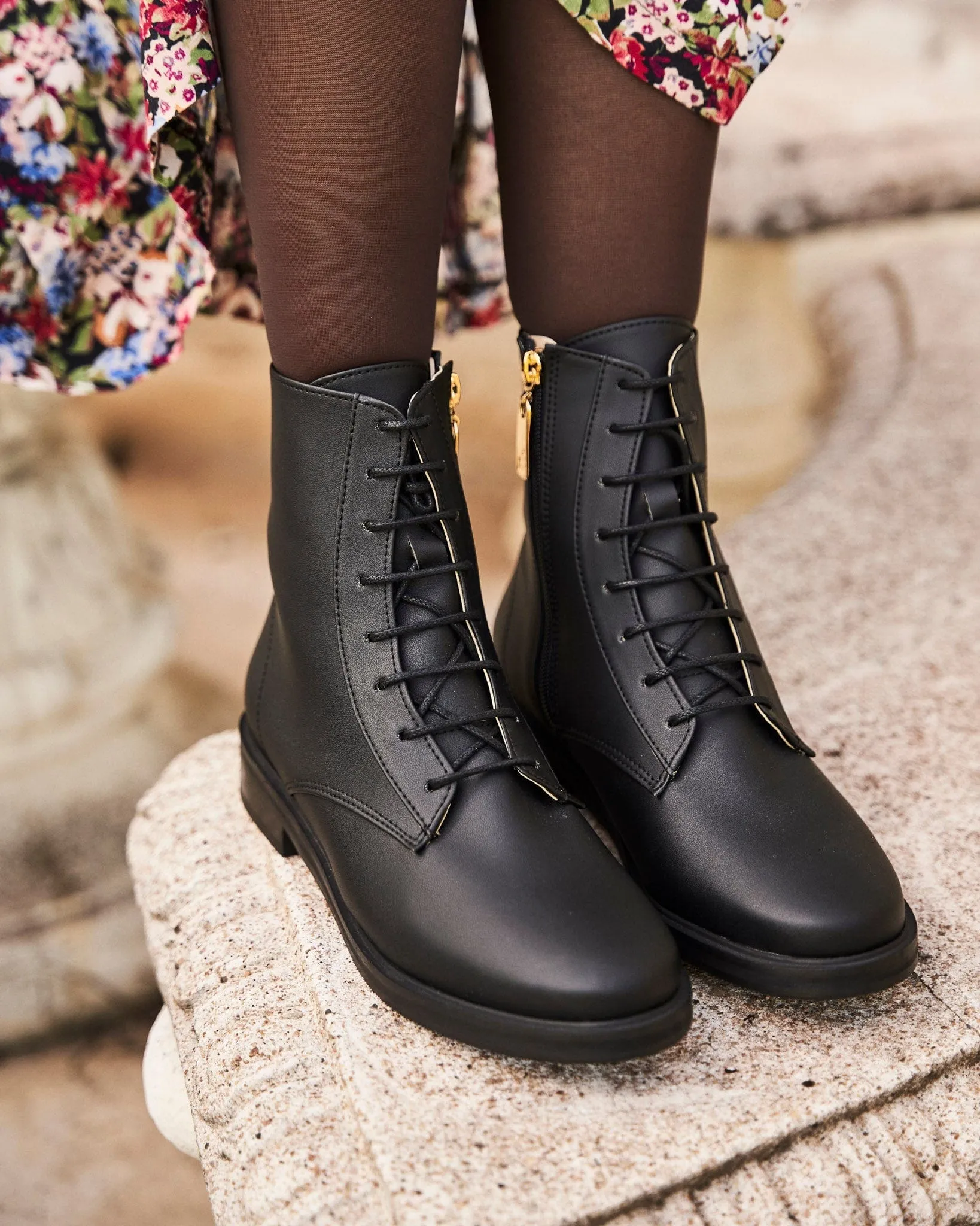 Bottes à lacets en simili-cuir vegan recyclé Spy | Noir
