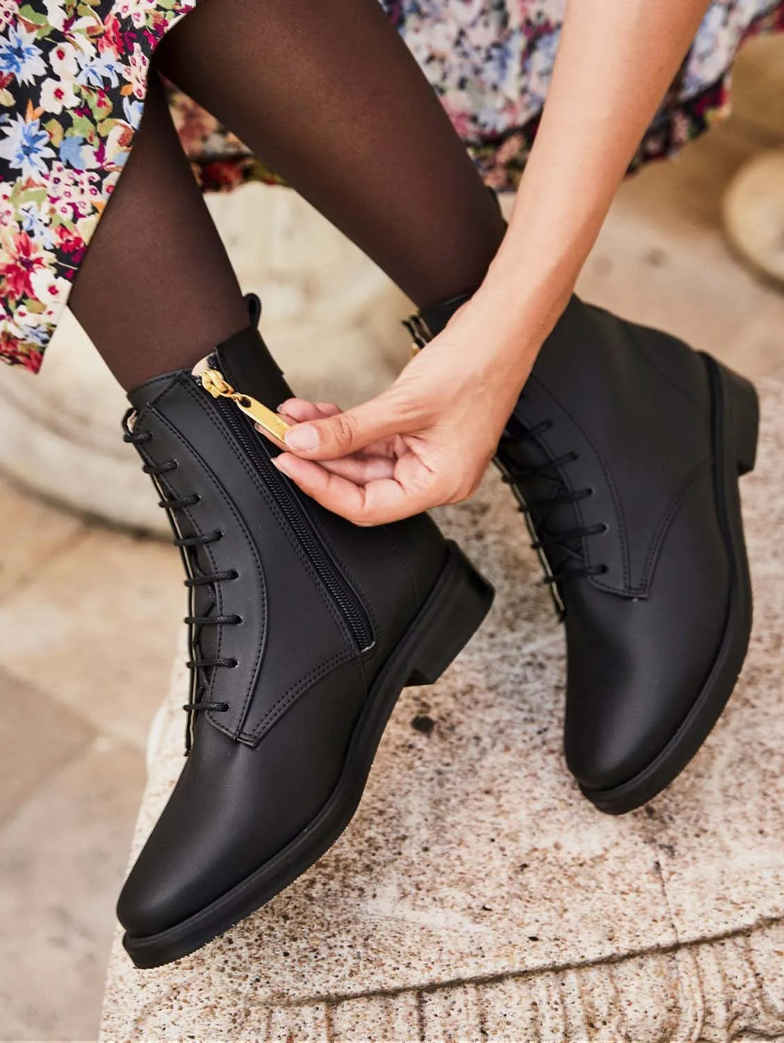 Bottes à lacets en simili-cuir vegan recyclé Spy | Noir
