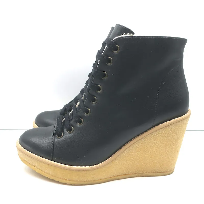 Bottes chelsea à lacets Stella McCartney en simili shearling avec wedge, noir, taille 38, NEUVE