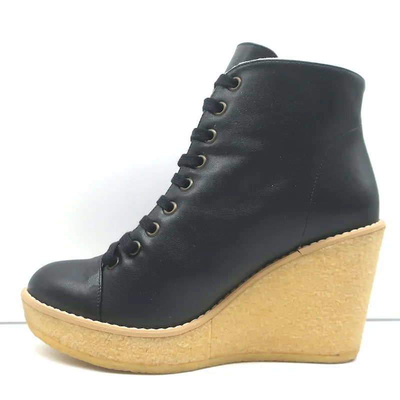 Bottes chelsea à lacets Stella McCartney en simili shearling avec wedge, noir, taille 38, NEUVE