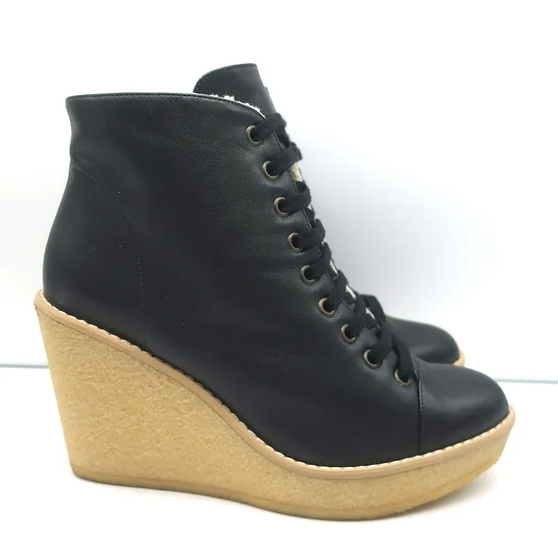 Bottes chelsea à lacets Stella McCartney en simili shearling avec wedge, noir, taille 38, NEUVE