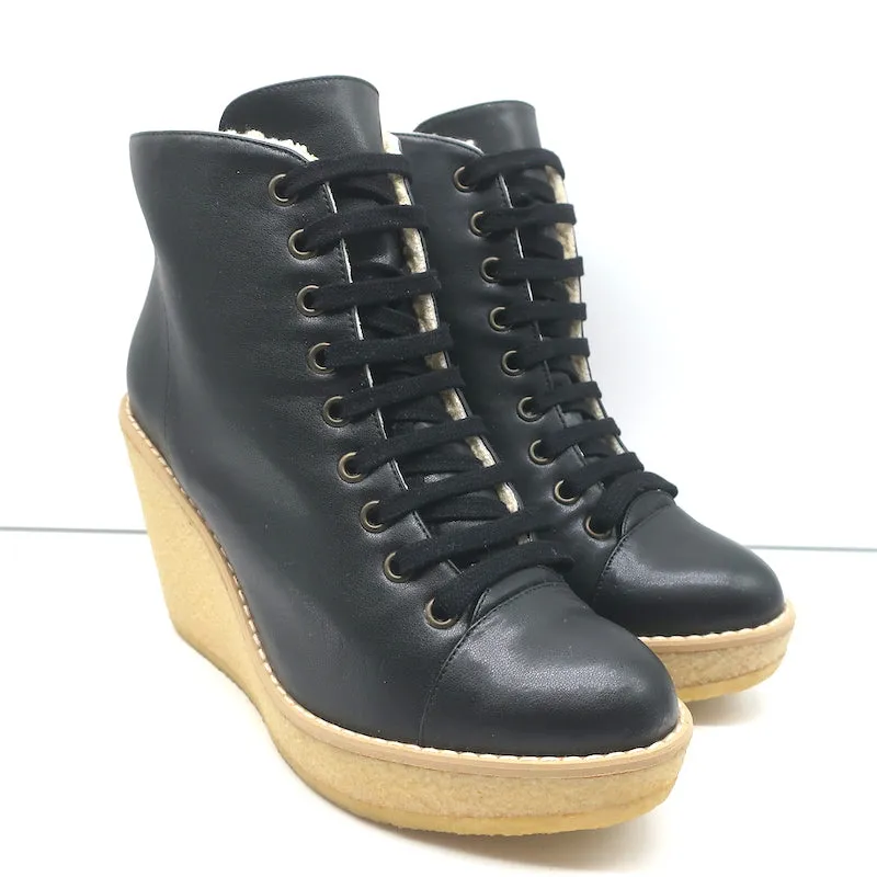 Bottes chelsea à lacets Stella McCartney en simili shearling avec wedge, noir, taille 38, NEUVE