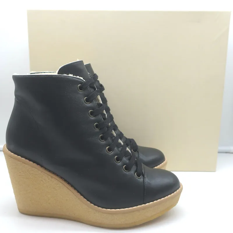 Bottes chelsea à lacets Stella McCartney en simili shearling avec wedge, noir, taille 38, NEUVE