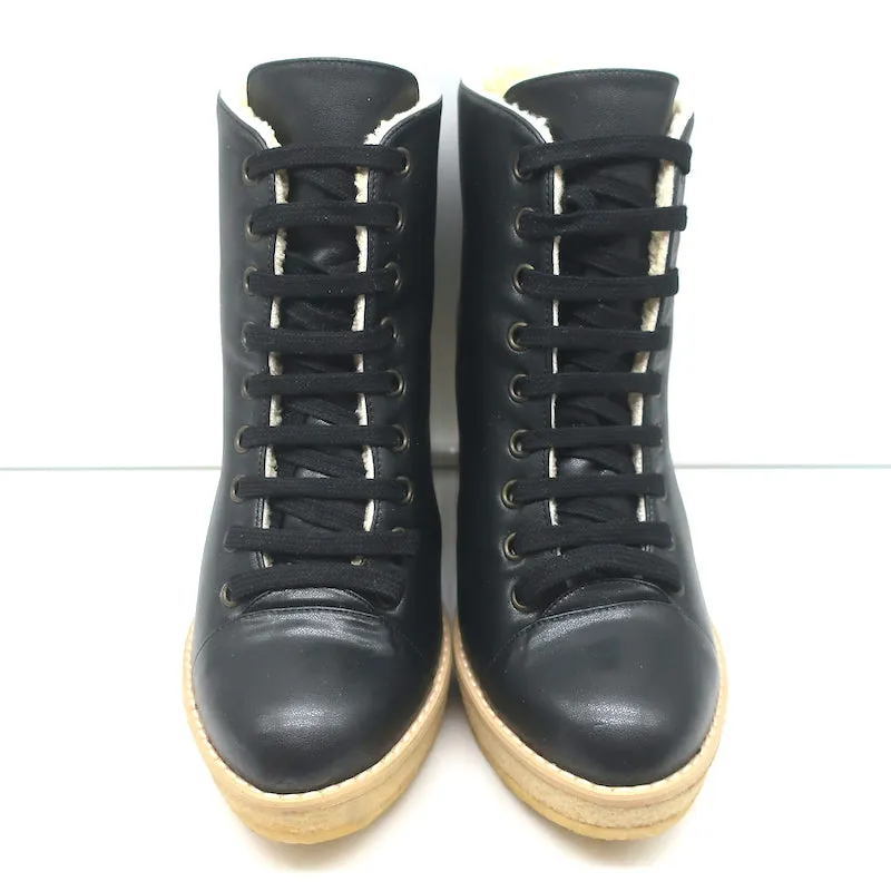 Bottes chelsea à lacets Stella McCartney en simili shearling avec wedge, noir, taille 38, NEUVE