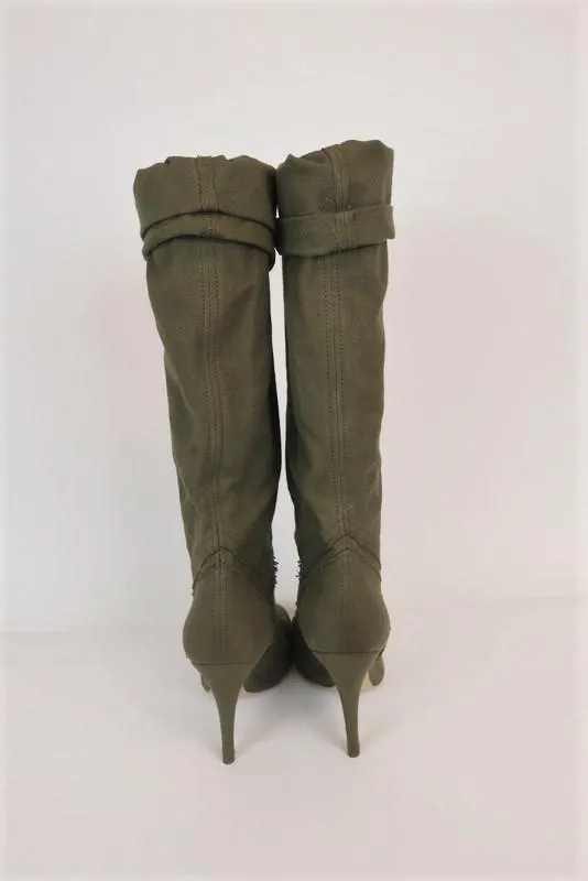 Bottes montantes Stella McCartney en toile effilochée olive taille 41 à talon haut