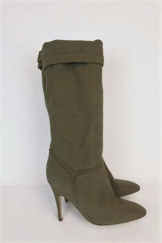 Bottes montantes Stella McCartney en toile effilochée olive taille 41 à talon haut