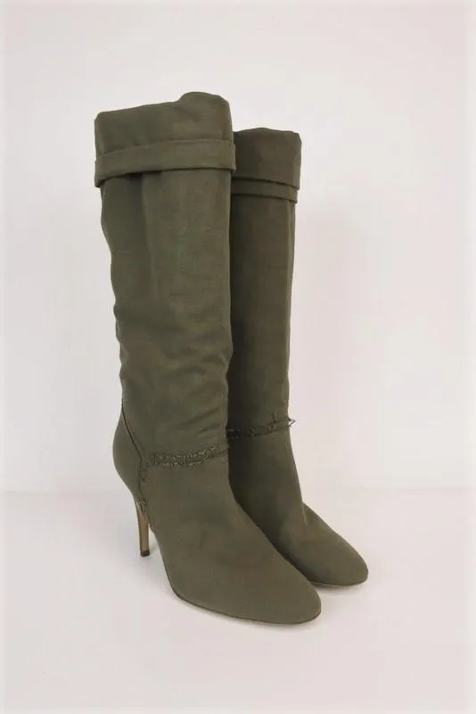 Bottes montantes Stella McCartney en toile effilochée olive taille 41 à talon haut