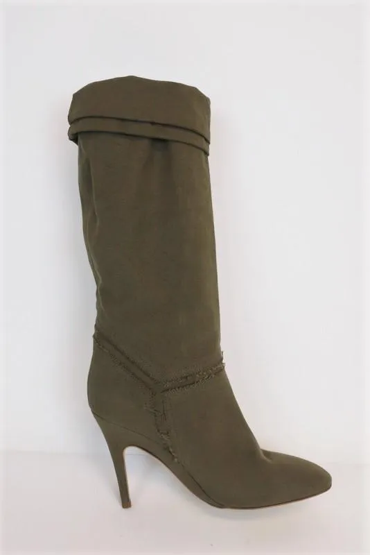 Bottes montantes Stella McCartney en toile effilochée olive taille 41 à talon haut