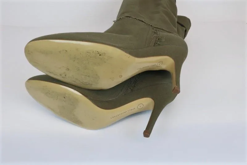 Bottes montantes Stella McCartney en toile effilochée olive taille 41 à talon haut
