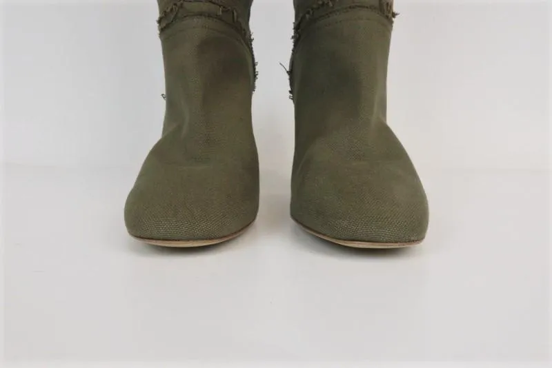 Bottes montantes Stella McCartney en toile effilochée olive taille 41 à talon haut