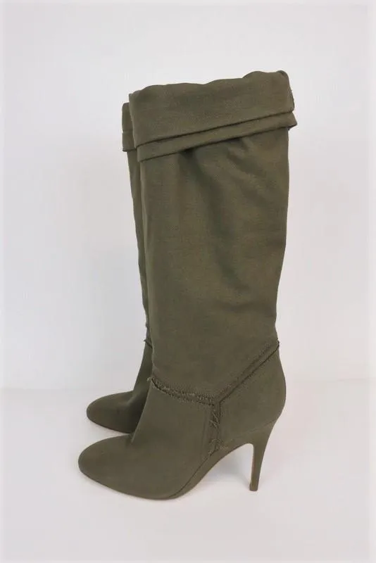 Bottes montantes Stella McCartney en toile effilochée olive taille 41 à talon haut