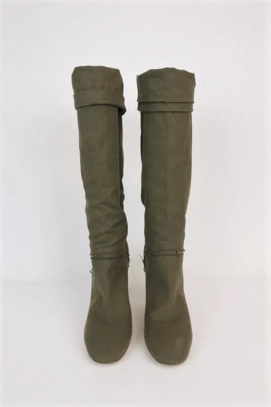 Bottes montantes Stella McCartney en toile effilochée olive taille 41 à talon haut