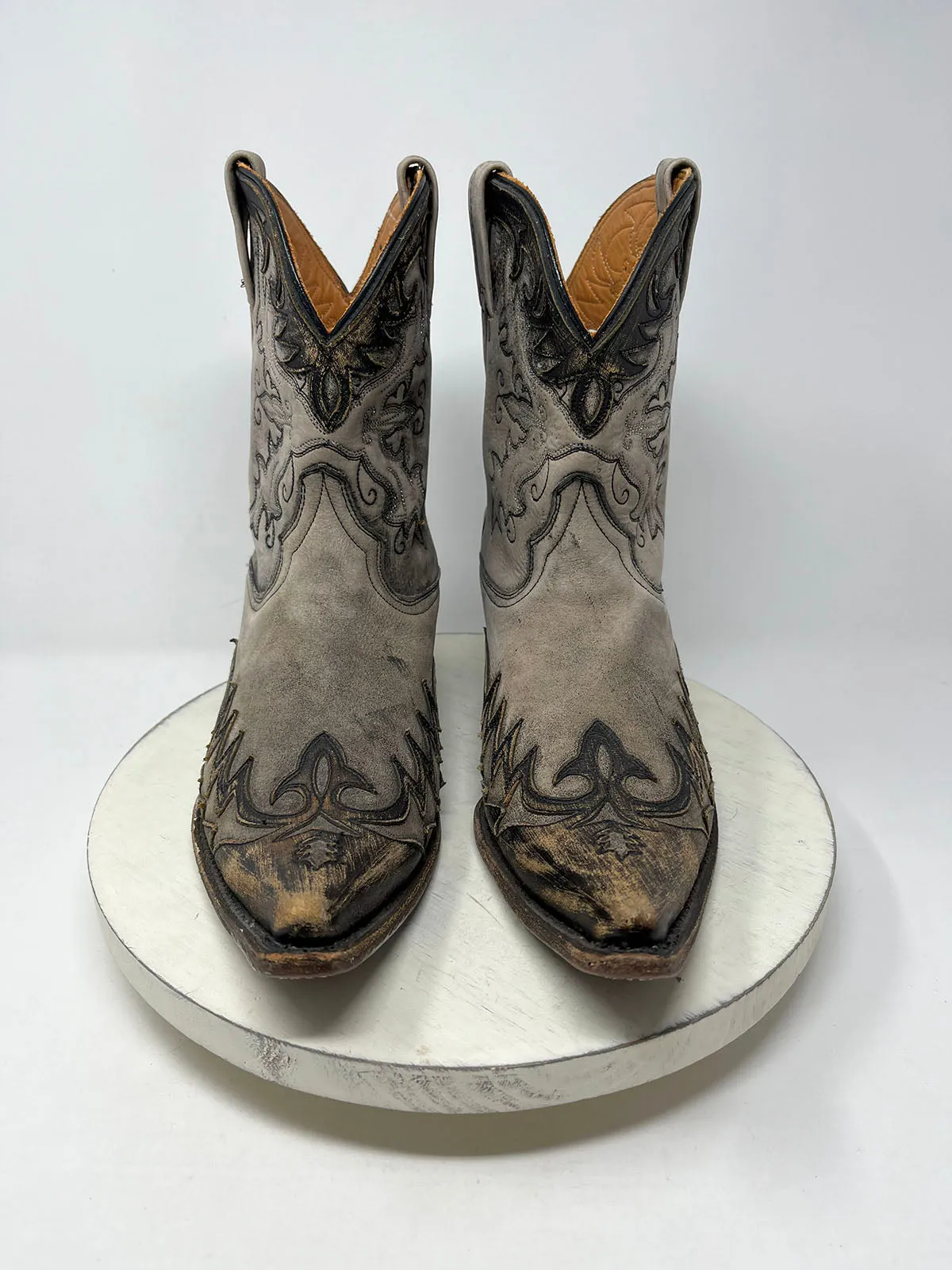 Bottes de cowgirl brodées Stetson taille 10.5 en taupe et marron