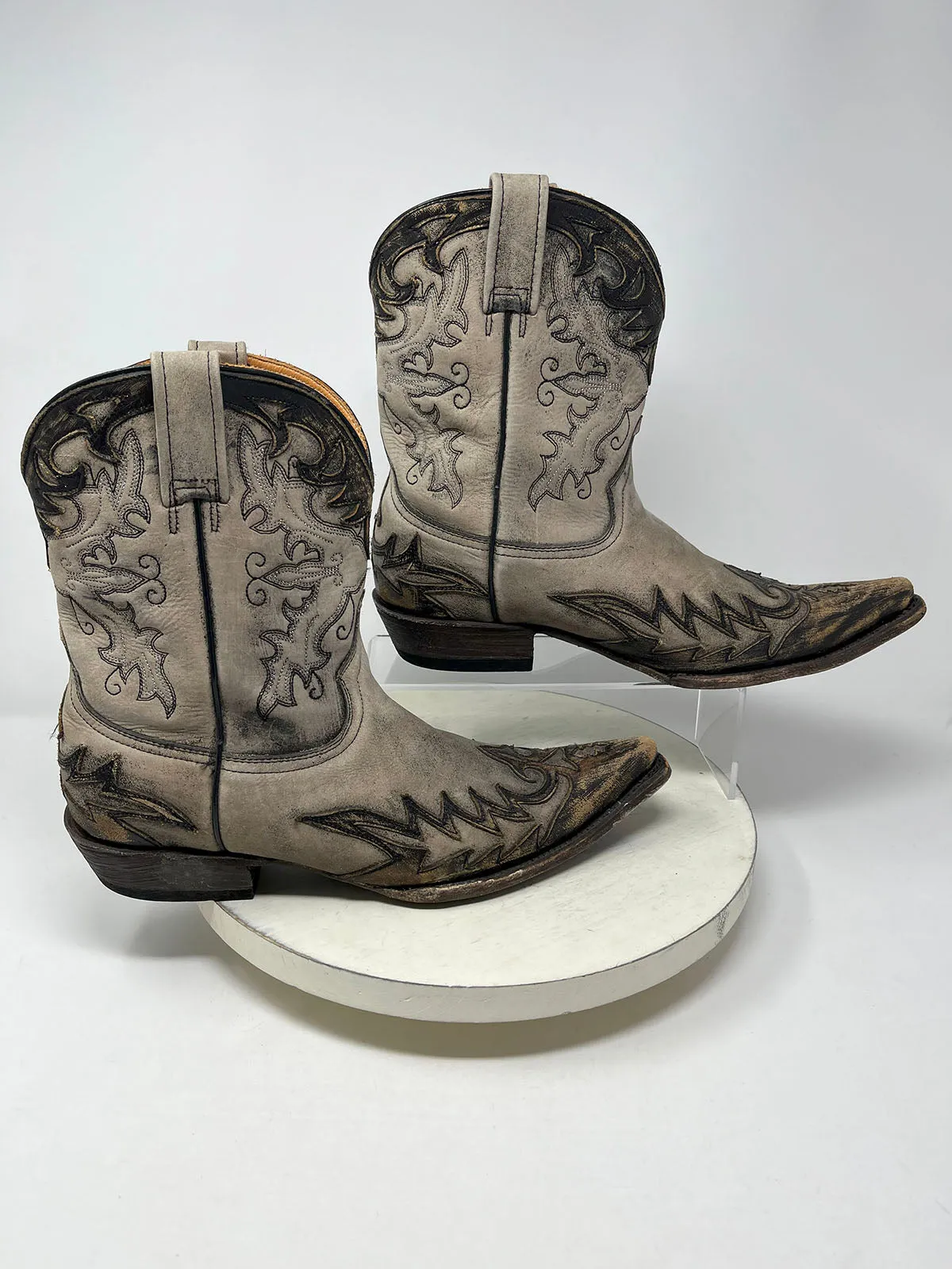 Bottes de cowgirl brodées Stetson taille 10.5 en taupe et marron