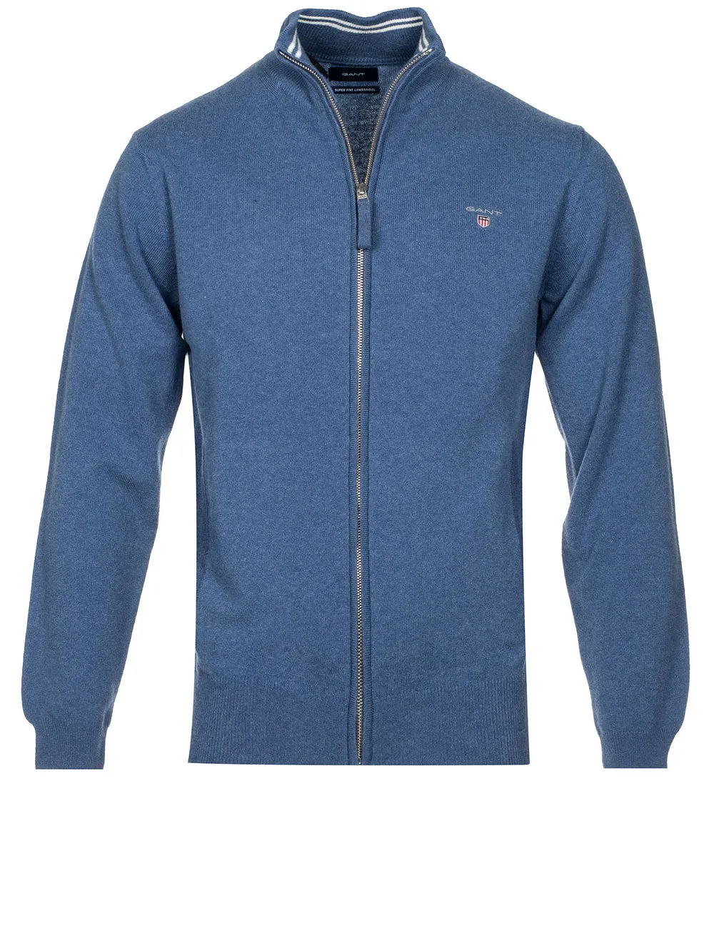 Cardigan Super Fin en Laine Mérinos Zippé Mélange Bleu Pierre