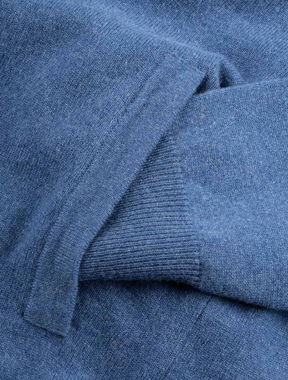 Cardigan Super Fin en Laine Mérinos Zippé Mélange Bleu Pierre