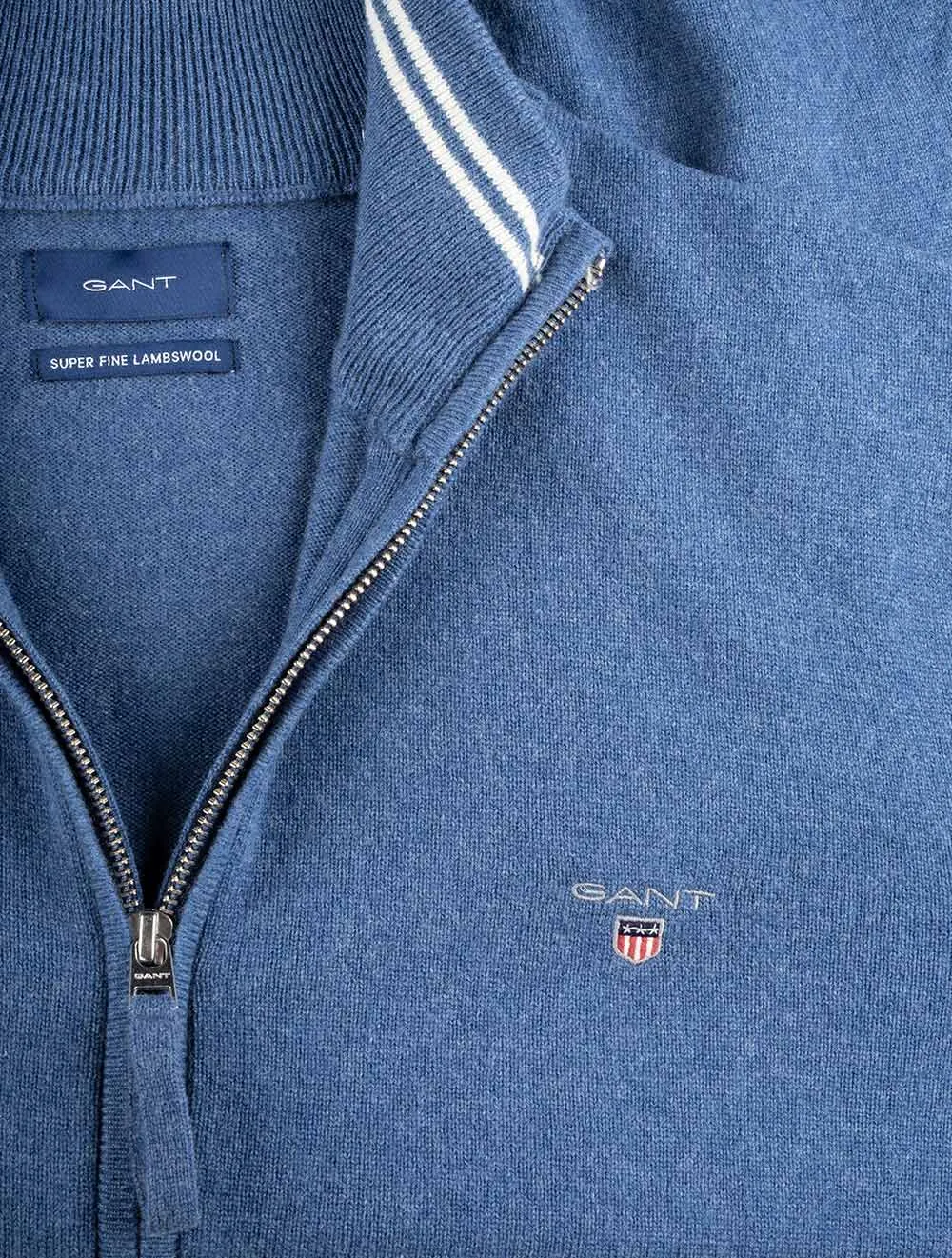 Cardigan Super Fin en Laine Mérinos Zippé Mélange Bleu Pierre