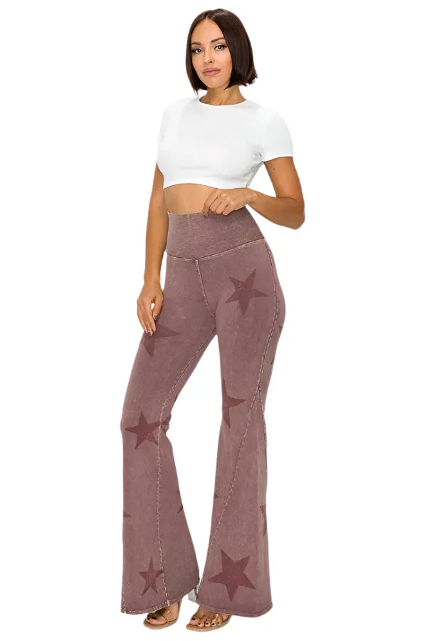 Pantalon évasé T-Party à taille pliée et imprimé étoilé avec lavage minéral CJ75491 Rose foncé