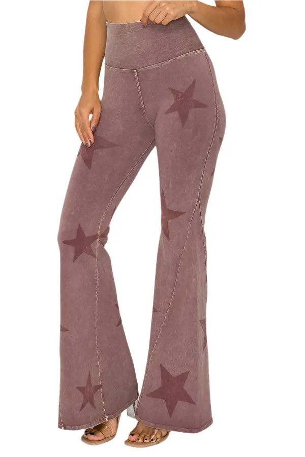 Pantalon évasé T-Party à taille pliée et imprimé étoilé avec lavage minéral CJ75491 Rose foncé