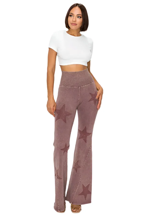 Pantalon évasé T-Party à taille pliée et imprimé étoilé avec lavage minéral CJ75491 Rose foncé