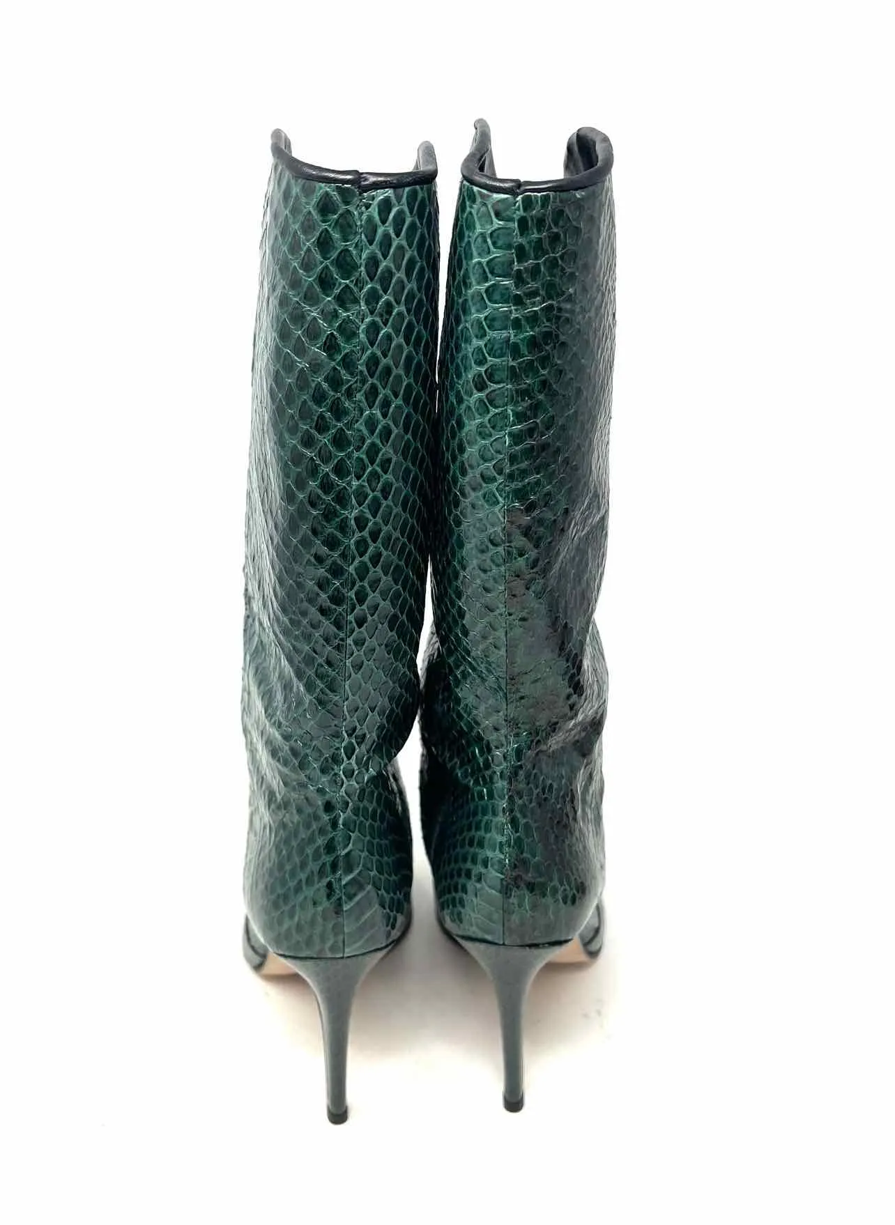 Bottes designer Tamara Mellon taille 6 en cuir serpentin vert/noir avec SAC POUR POUSSIÈRE
