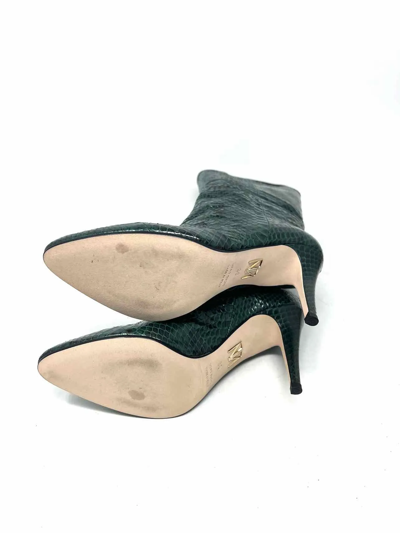 Bottes designer Tamara Mellon taille 6 en cuir serpentin vert/noir avec SAC POUR POUSSIÈRE