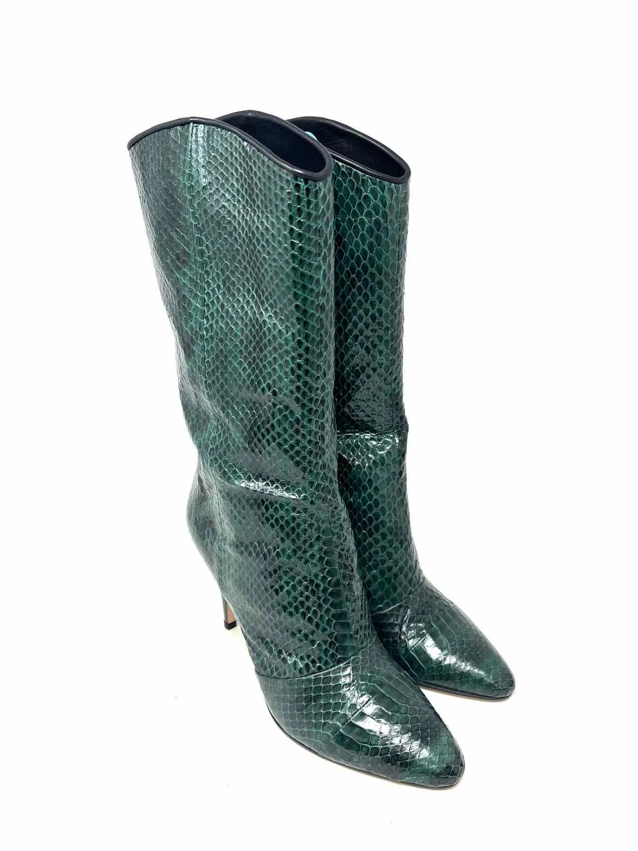 Bottes designer Tamara Mellon taille 6 en cuir serpentin vert/noir avec SAC POUR POUSSIÈRE