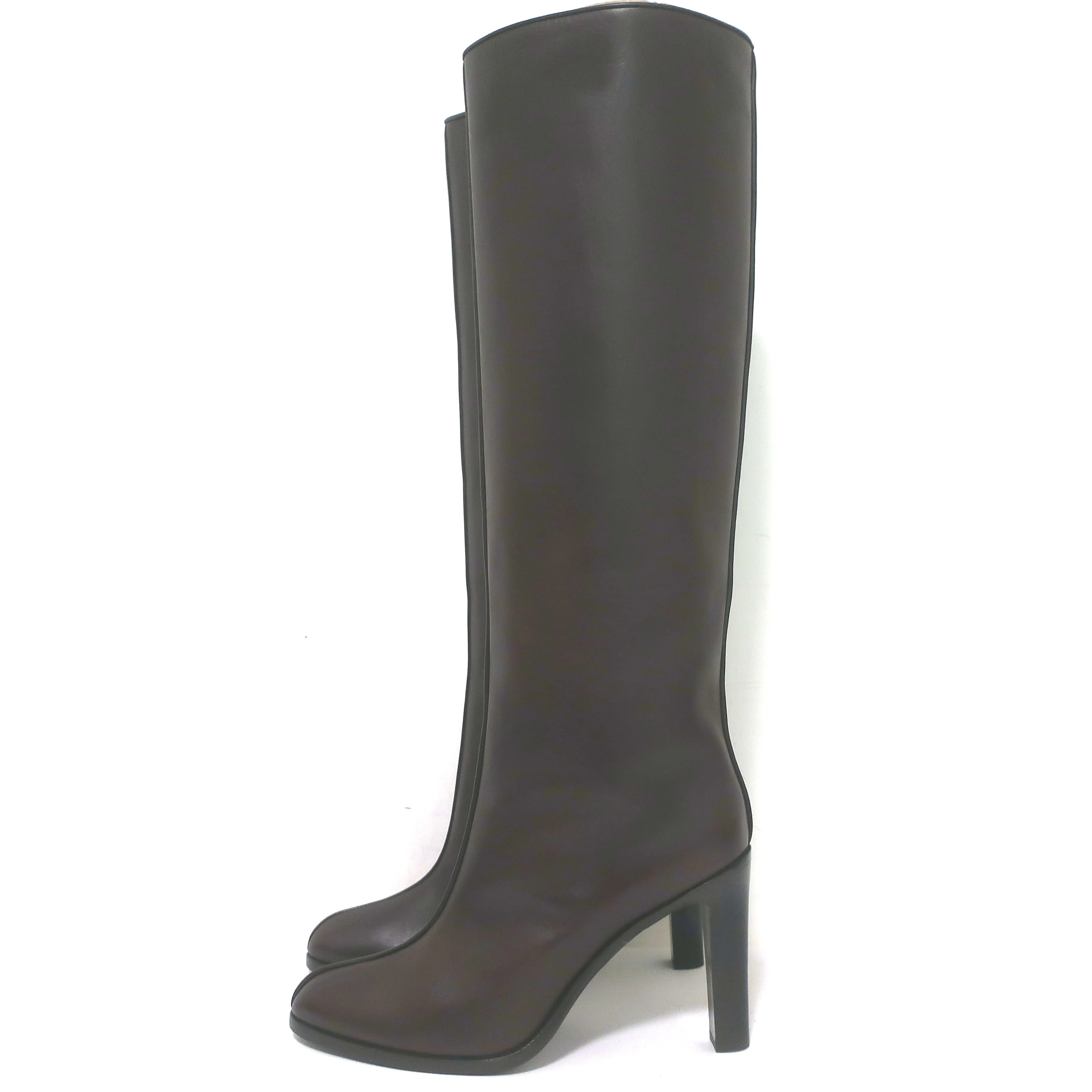 Bottes genou The Row à tige large en cuir marron foncé taille 41 NEUVE