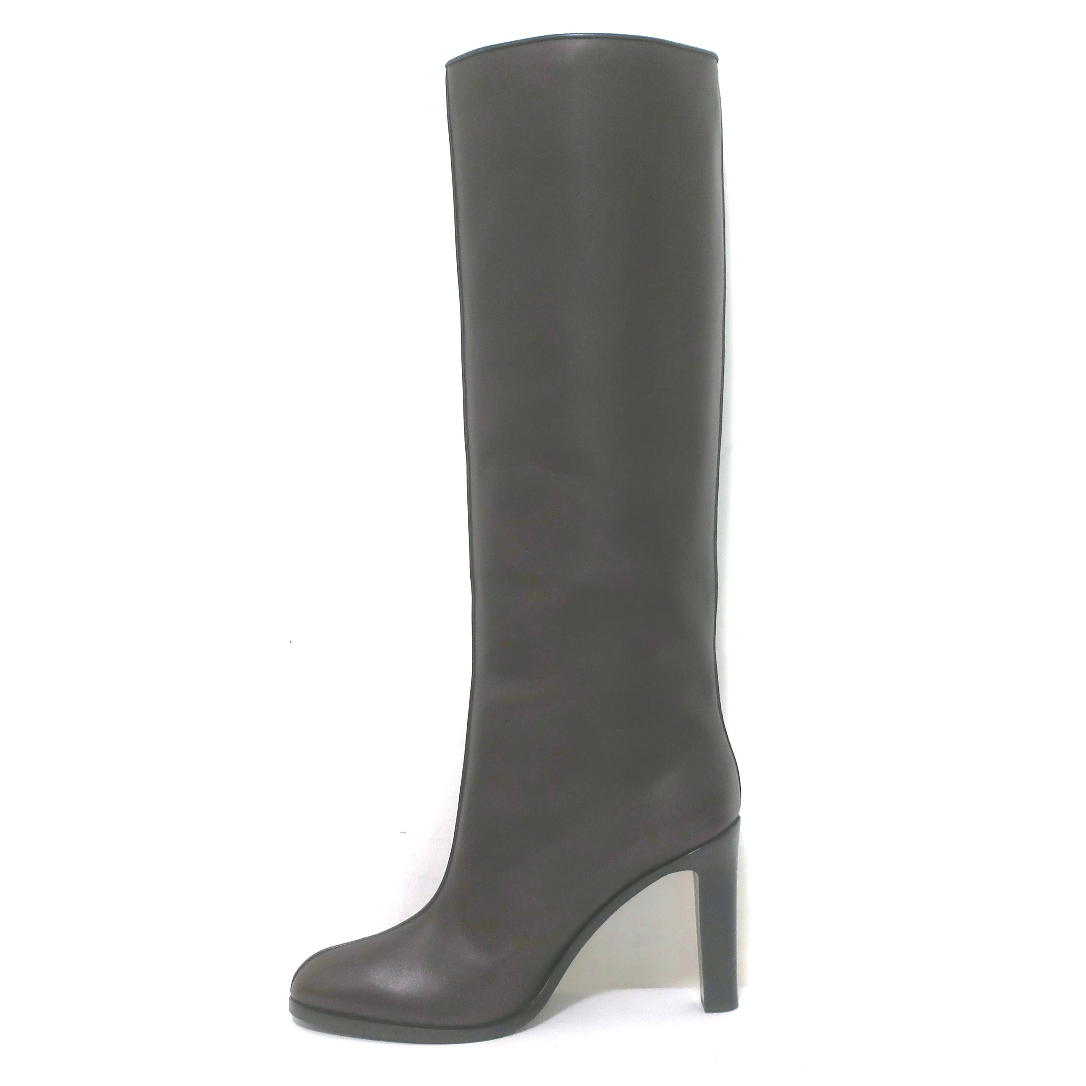 Bottes genou The Row à tige large en cuir marron foncé taille 41 NEUVE