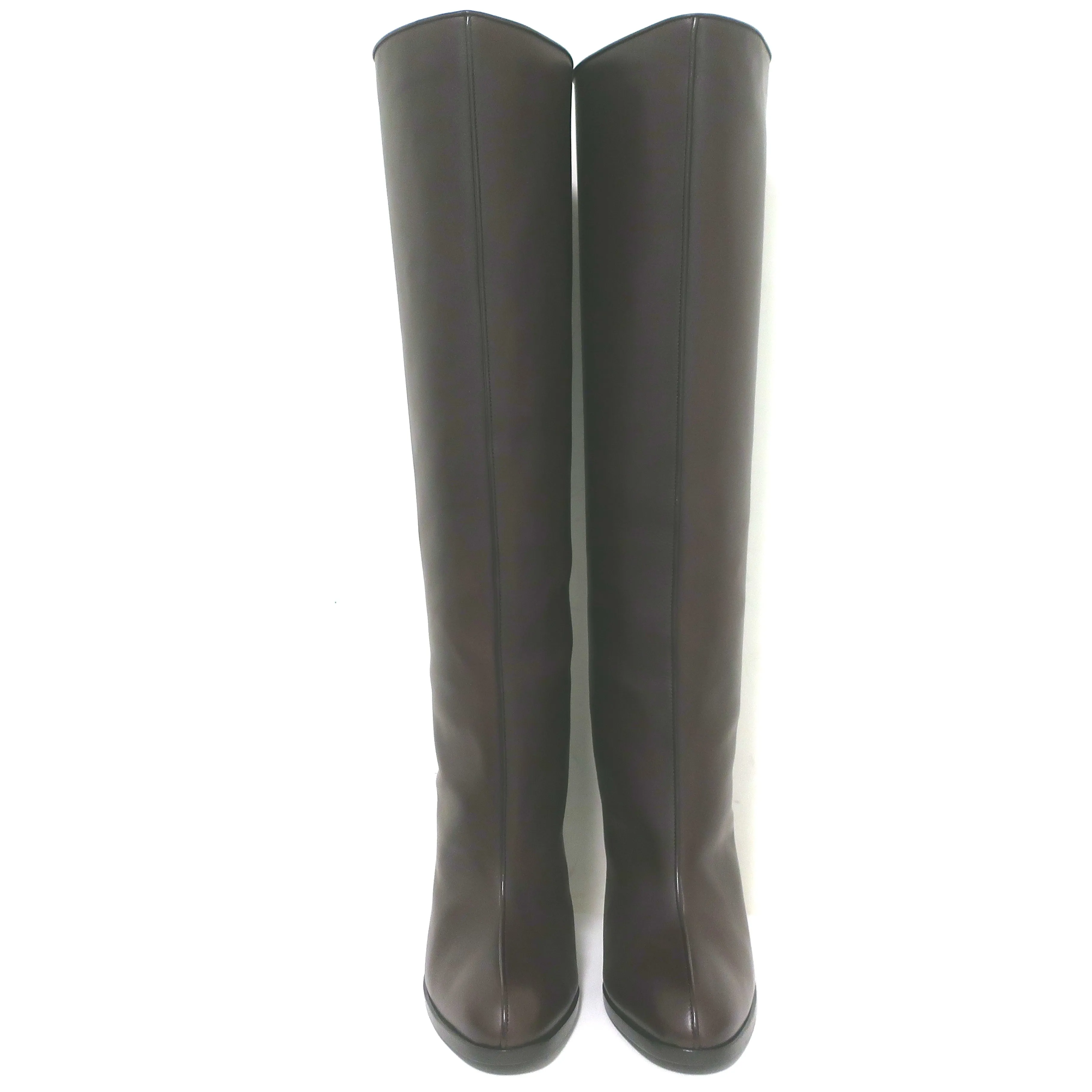 Bottes genou The Row à tige large en cuir marron foncé taille 41 NEUVE