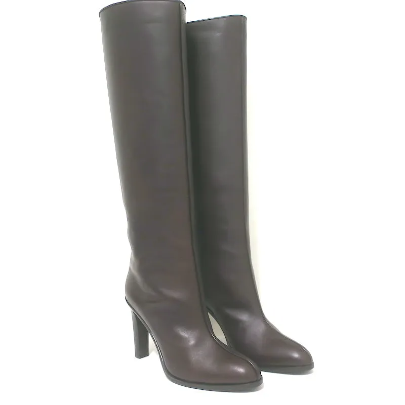 Bottes genou The Row à tige large en cuir marron foncé taille 41 NEUVE