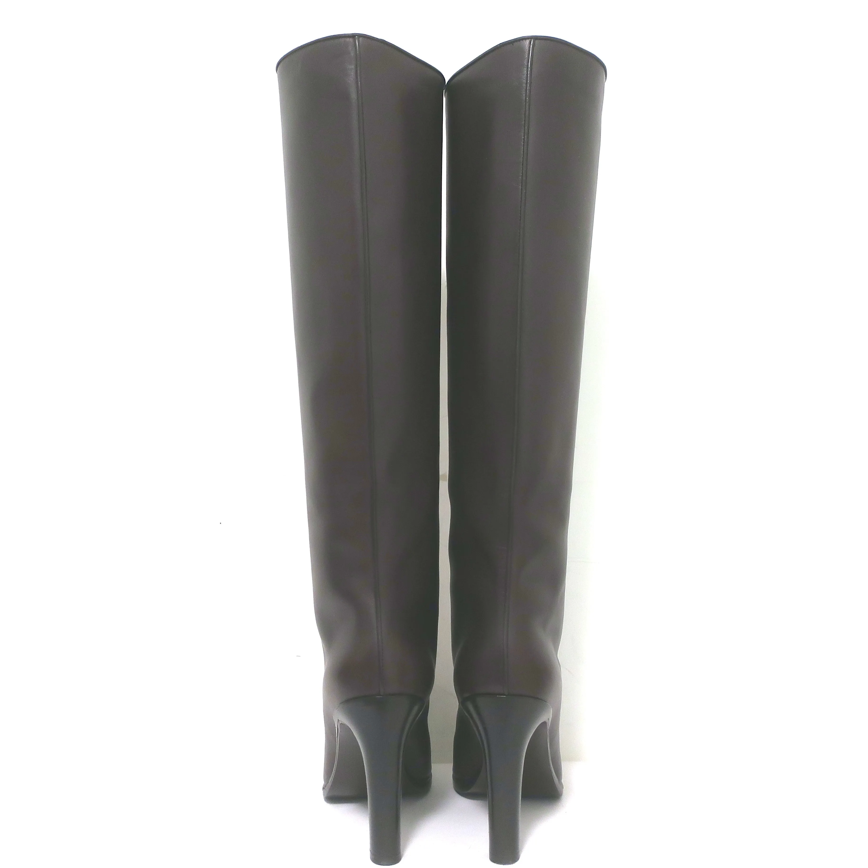 Bottes genou The Row à tige large en cuir marron foncé taille 41 NEUVE