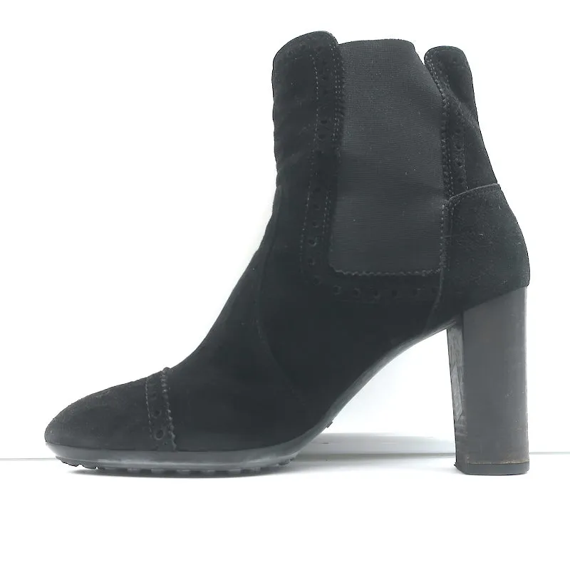 Bottes Chelsea Wingtip Tod's en Suède Noir Taille 39.5 Bottes à Cheville à Talon Haut