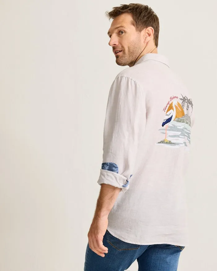 Tommy Bahama Chemise de sport brodée en lin Del Mar Island pour homme - Naturel Tommy Bahama Homme