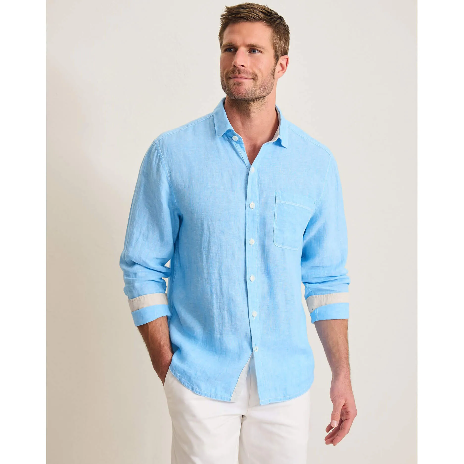 Tommy Bahama Chemise de sport en lin à manches longues Paradise Breezer pour homme - Bleu perle