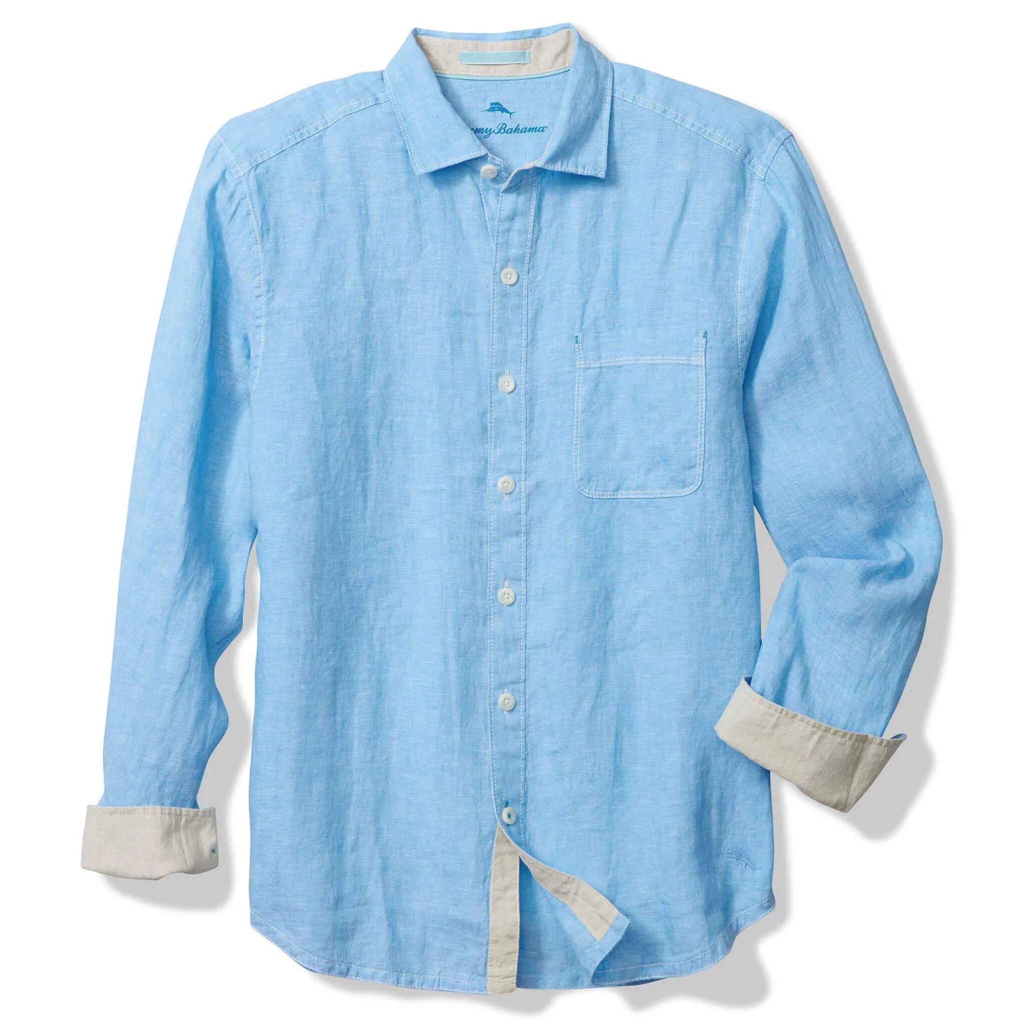 Tommy Bahama Chemise de sport en lin à manches longues Paradise Breezer pour homme - Bleu perle