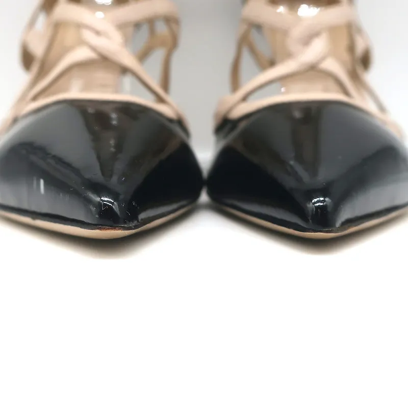 Bottes Valentino Cage à la cheville en cuir vernis noir et cuir poudré taille 39.5