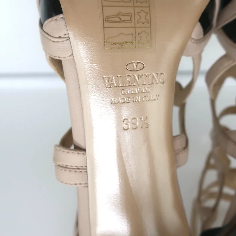 Bottes Valentino Cage à la cheville en cuir vernis noir et cuir poudré taille 39.5