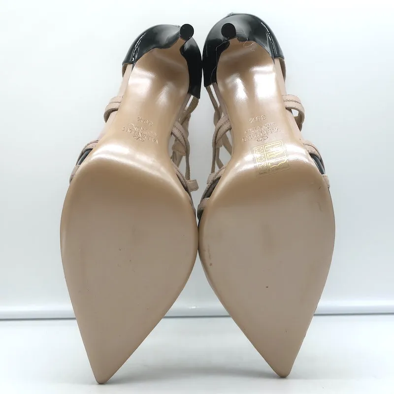 Bottes Valentino Cage à la cheville en cuir vernis noir et cuir poudré taille 39.5