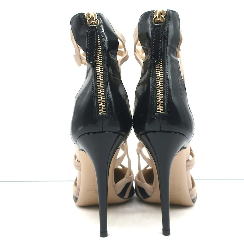 Bottes Valentino Cage à la cheville en cuir vernis noir et cuir poudré taille 39.5