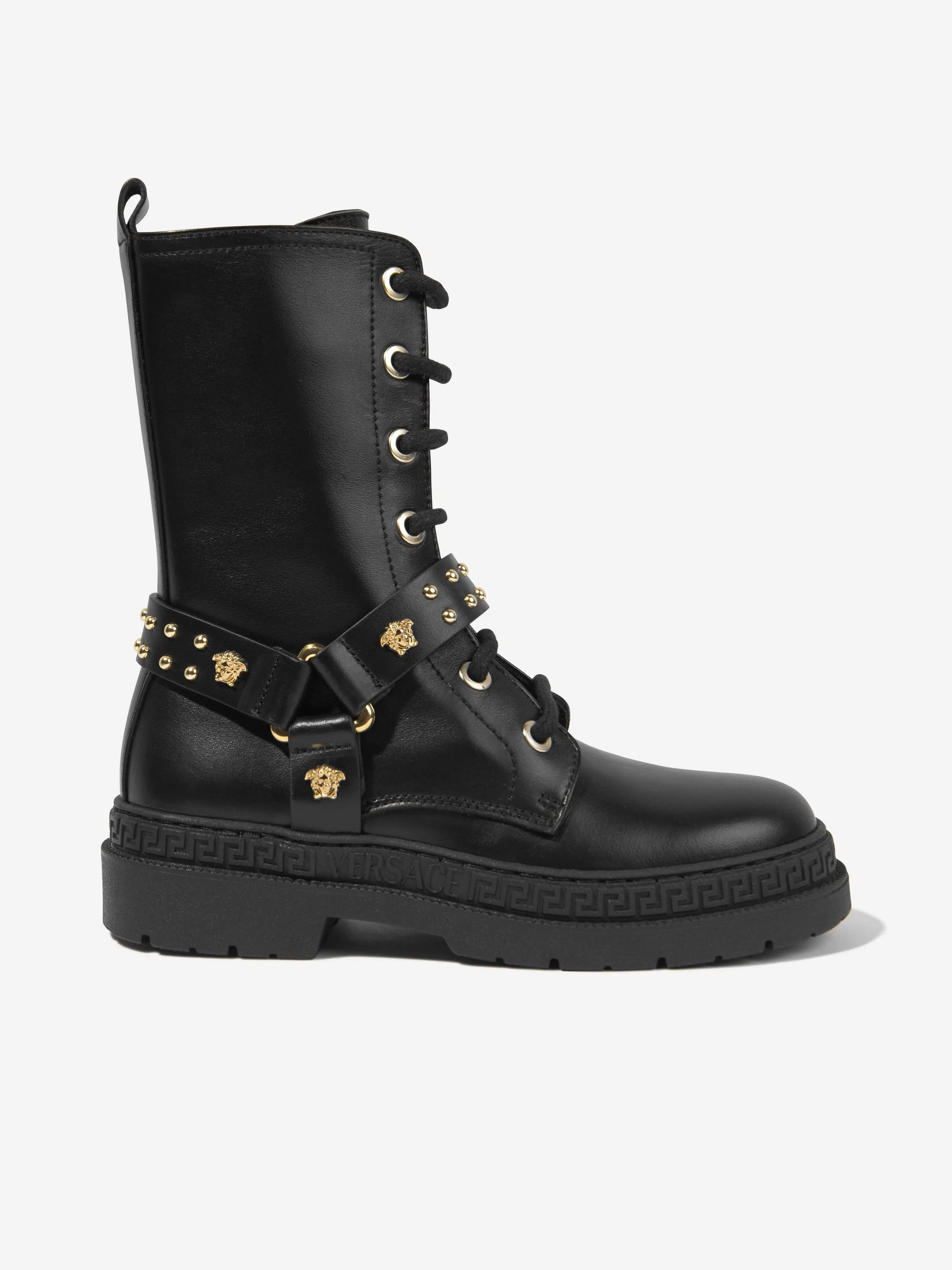 Bottes motard en cuir Versace pour femmes en noir
